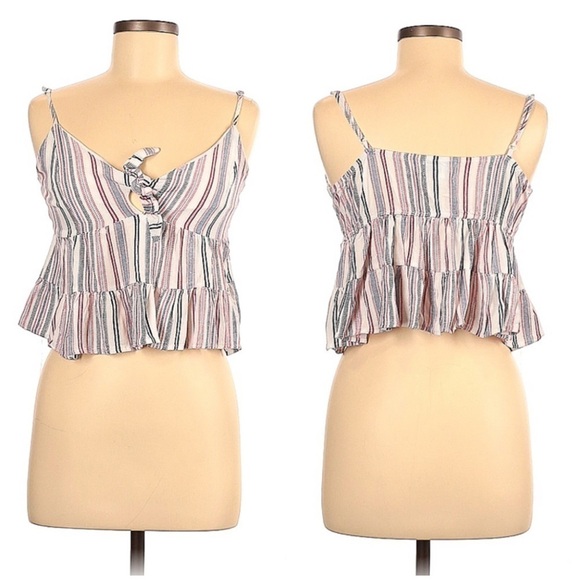 Jun & Ivy Sleeveless Stripped Ruffle Boho Blouse - Picture 1 of 8